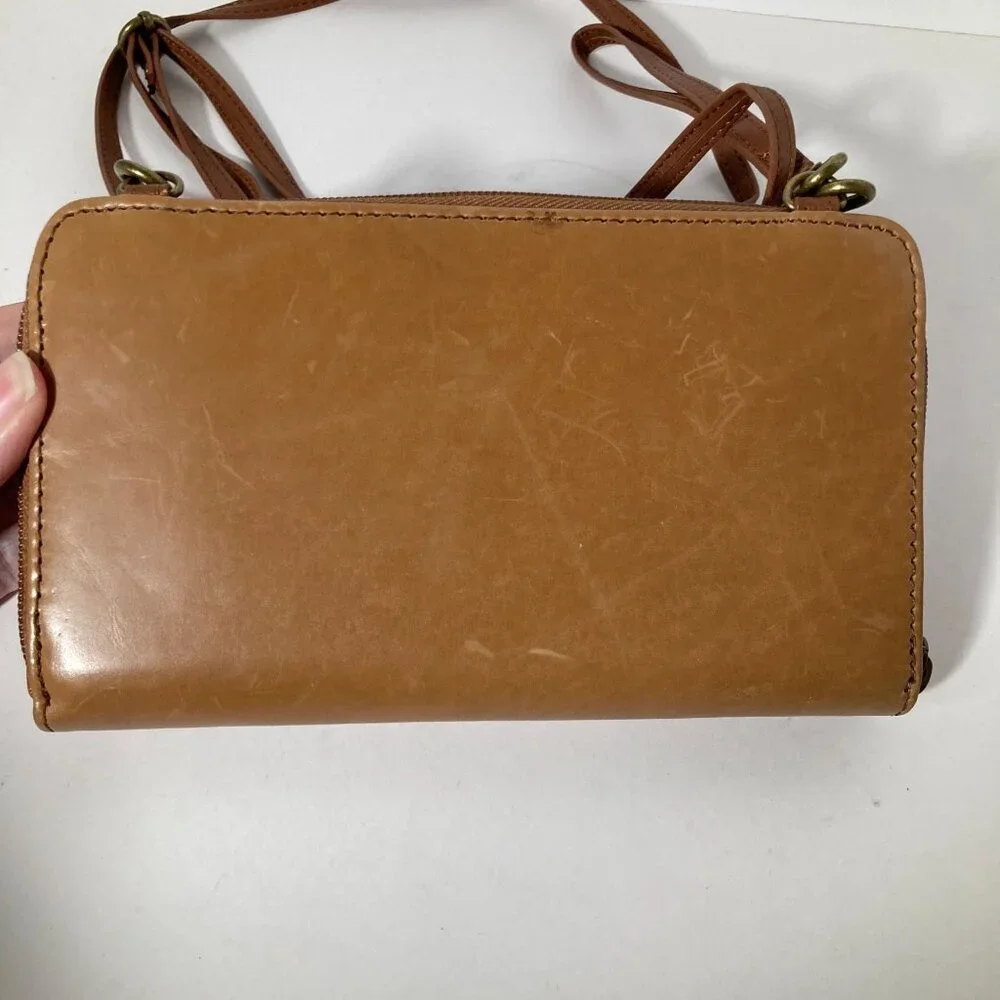 Womens The Sak‎ Iris Smartphone Crossbody Purse Leather Wallet Brown 5 x 8